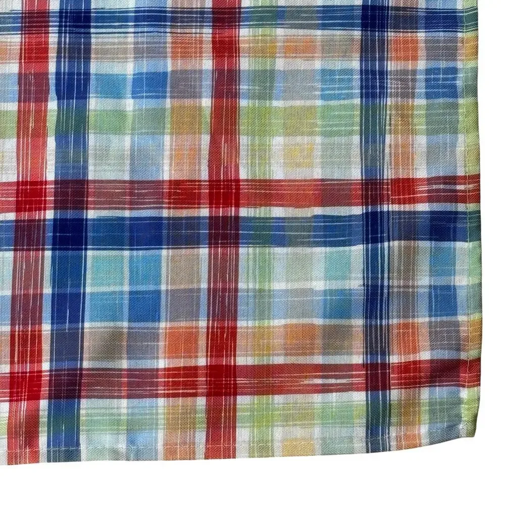 Fiesta Tableware plaid table cloth blue orange & green 100% polyester rectangle